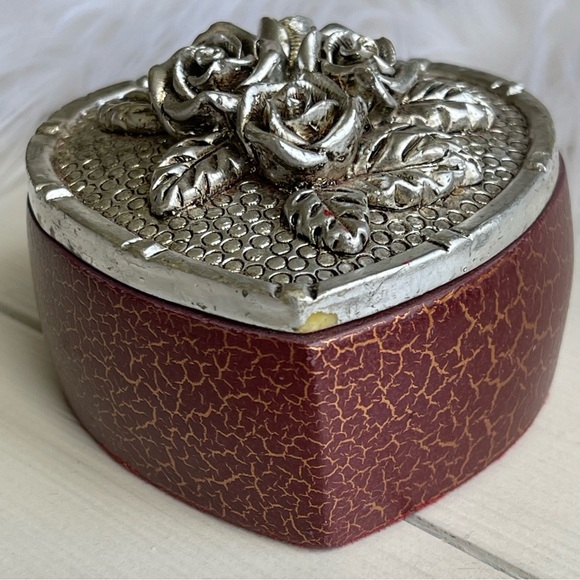 Heart Shape Jewelry Box Trinket Silver Cover - Picture 8 of 11